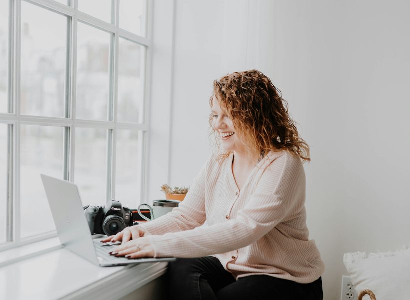 A student learning at her laptop